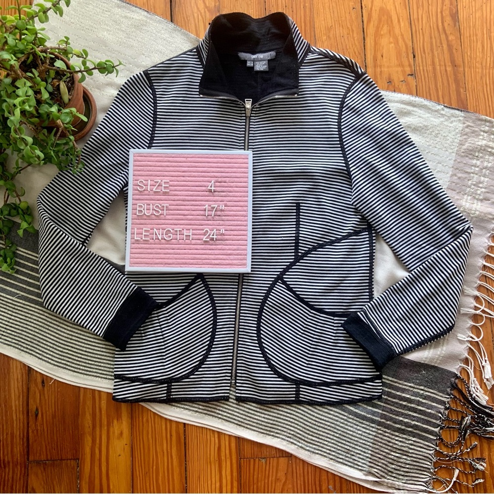 Per Se by Carlisle Black and White Striped Athletic Jacket